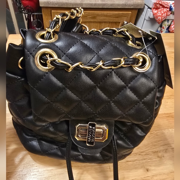 Badgley Mischka Handbags - Badgley Mischka Black and Gold Quilted Backpack